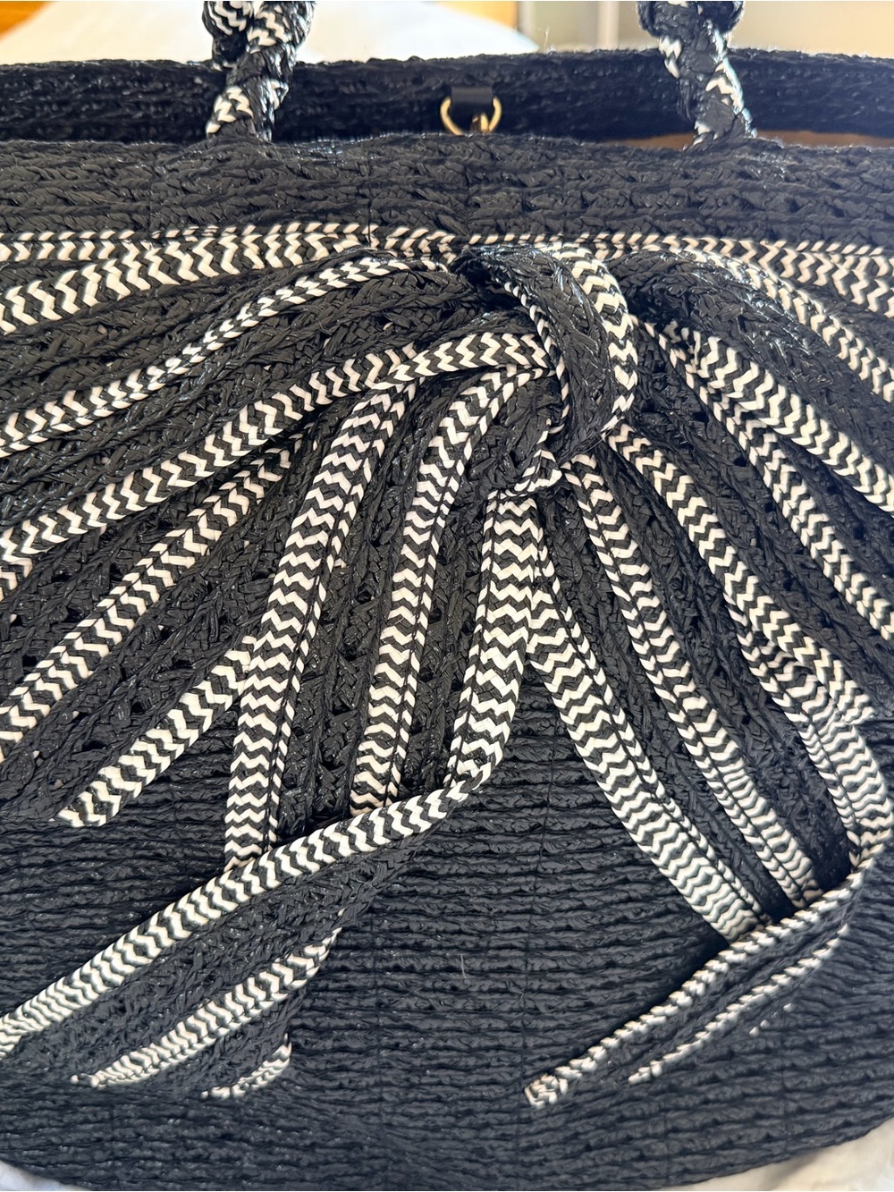 Eric Javits Black Gran Antoinette Straw Bag with Bow Detail - Picture 2 of 9